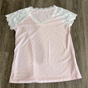 SHEIN eyelet pink and lace shirt. Size Medium